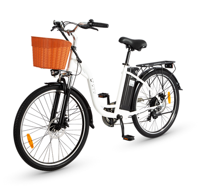 DYU White C6 Electric Bike with basket