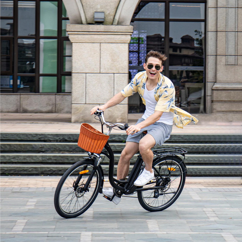 Young male riding DYU C6 Electric Bike