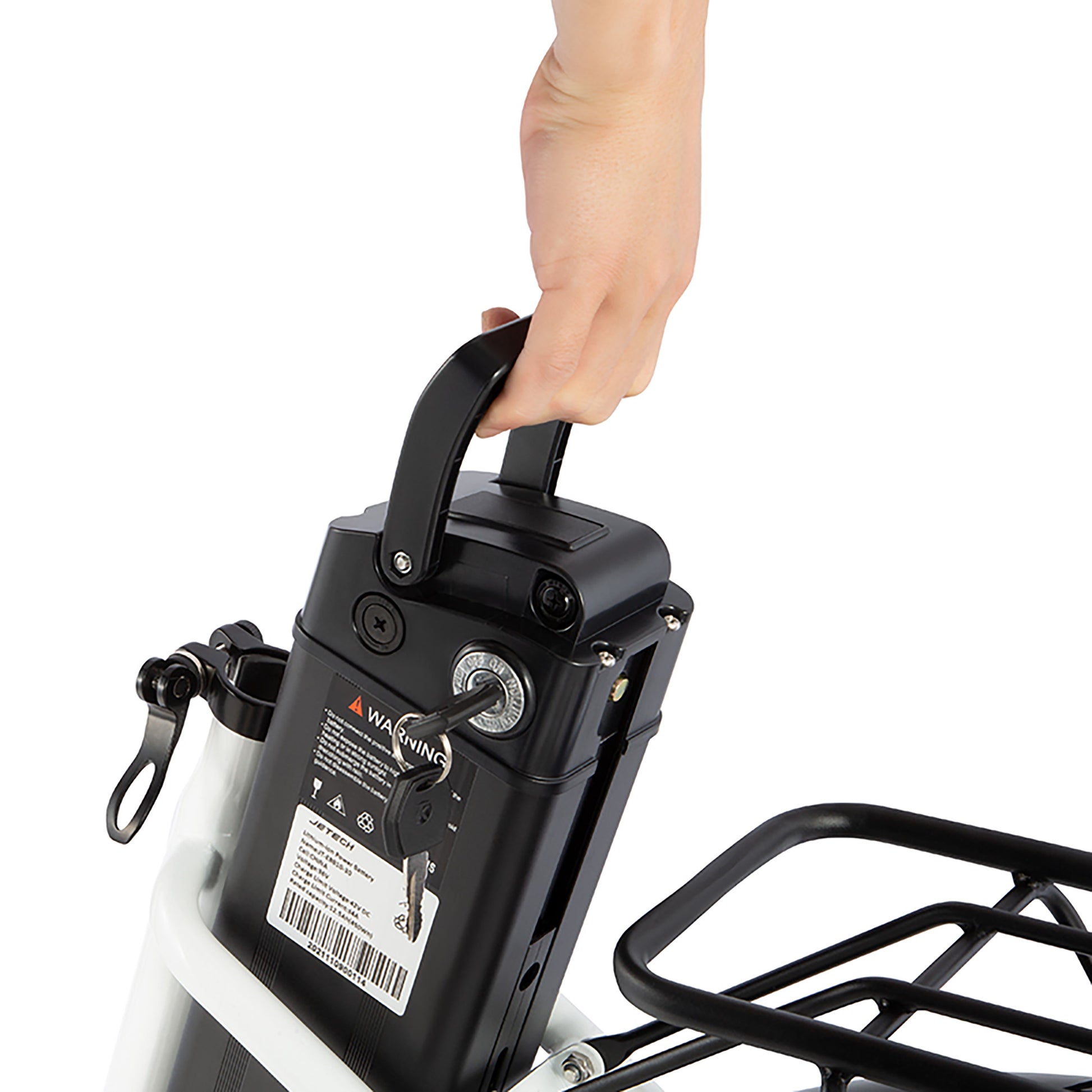 DYU White C6 Electric Bike Battery Remove